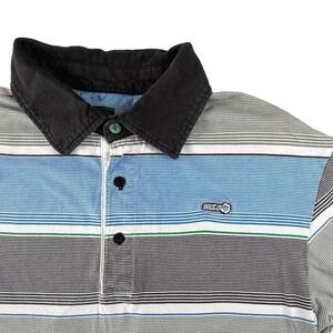 Sector 9 Mens Striped Polo Shirt Short Sleeve Blue Grey Black‎ Skate Size Medium